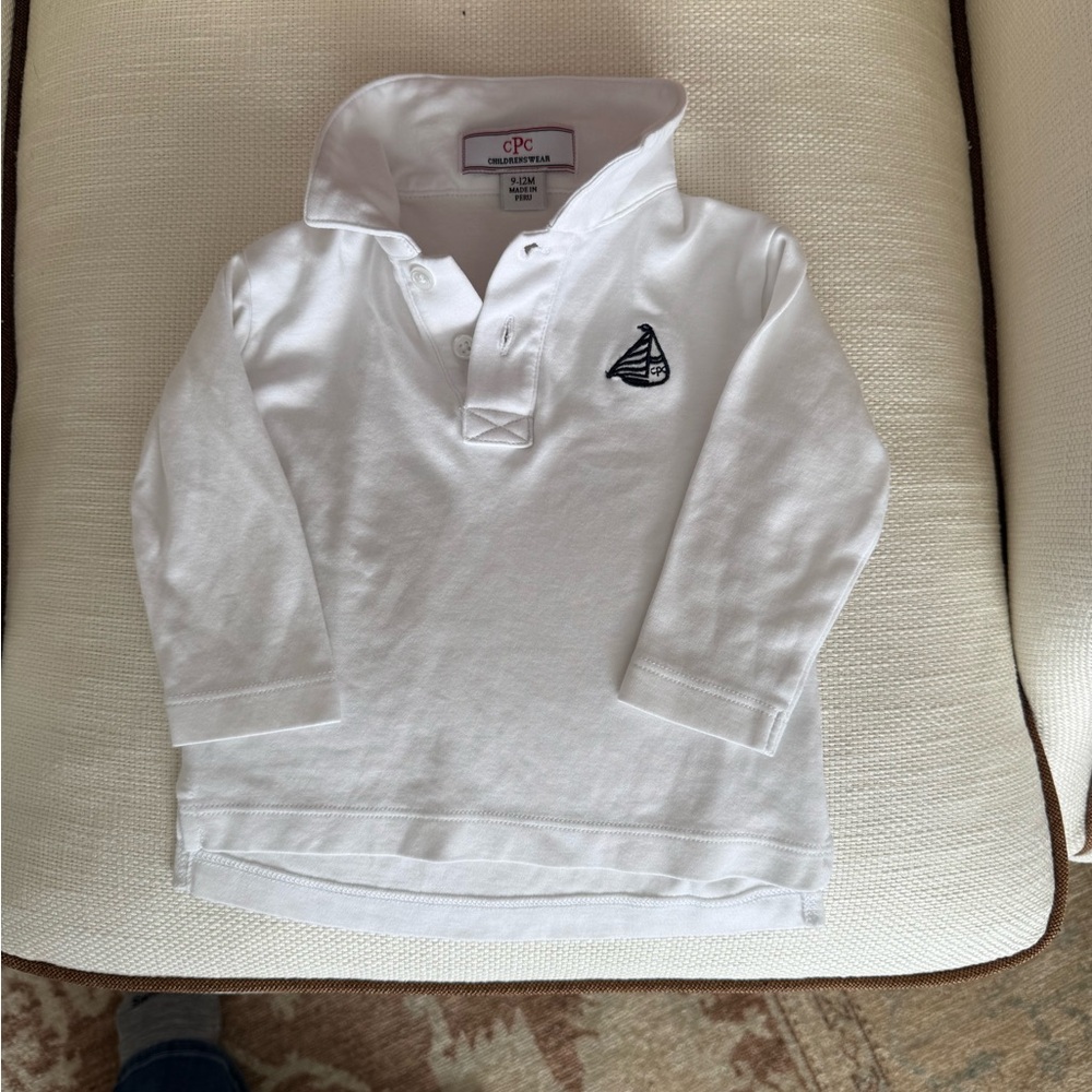 CPC Childrenswear White Polo Shirt with Nautical Embroidery, 9-12 mo